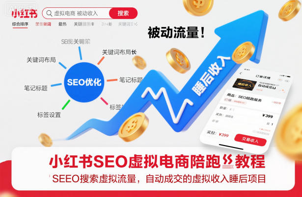 小红书SEO虚拟电商陪跑教程，实现seo搜索被动流量，自动成交的被动收入睡后项目-智云网