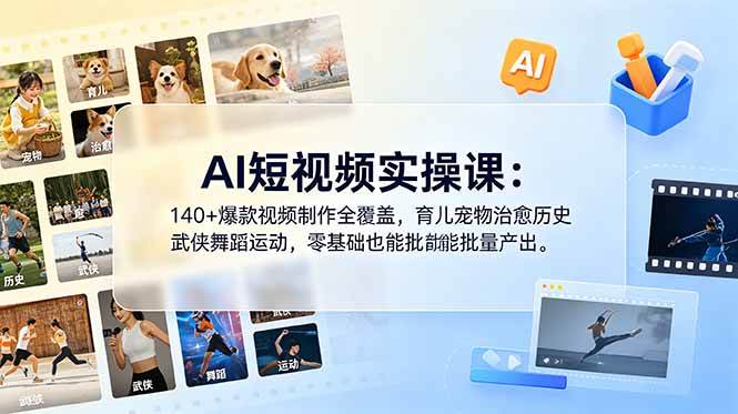 (18781期)AI短视频实操课:140+爆款视频制作全覆盖,育儿宠物治愈历史武侠舞蹈运动,零基础也能批量产出-智云网