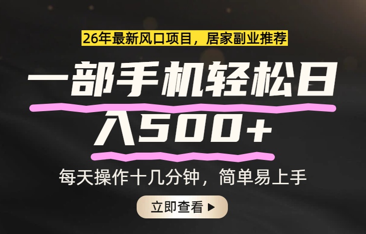 26年居家副业首选,一部手机轻松日入500+,长期稳定可做-智云网