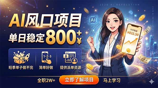 （18691期）AI风口项目，单日稳定800+，旺季单子做不完，简单好做，提供派单资源-智云网