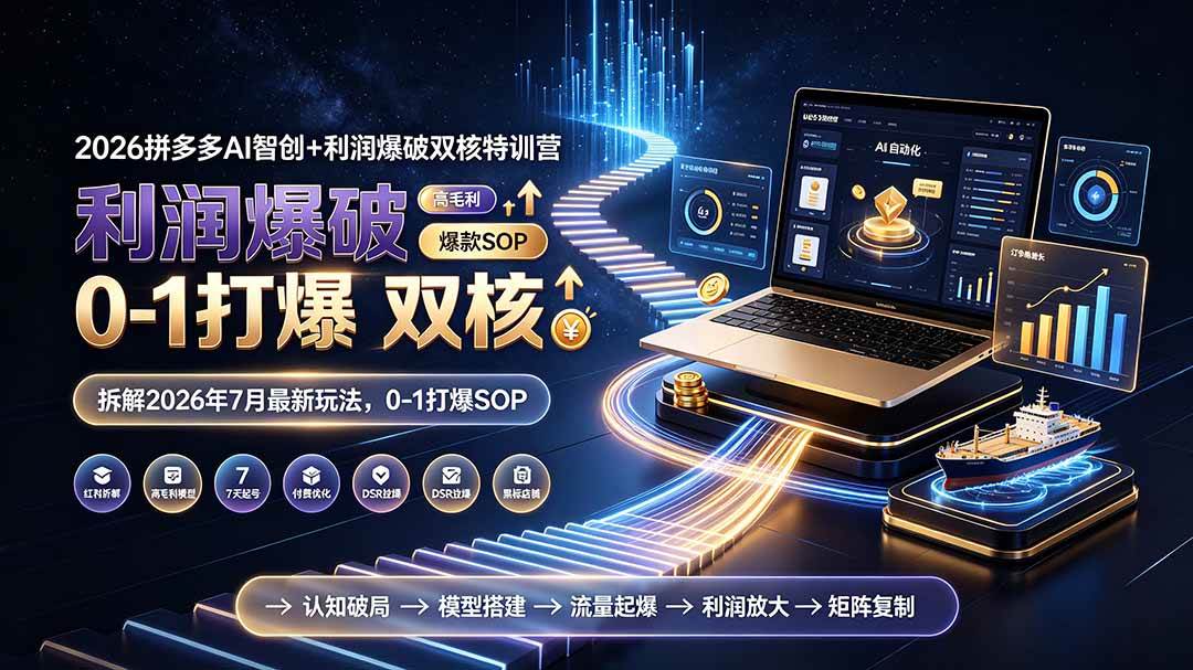 (19391期)2026拼多多AI智创+利润爆破双核特训营-更新:拆解2026年7月最新玩法,0-1打爆SOP-智云网