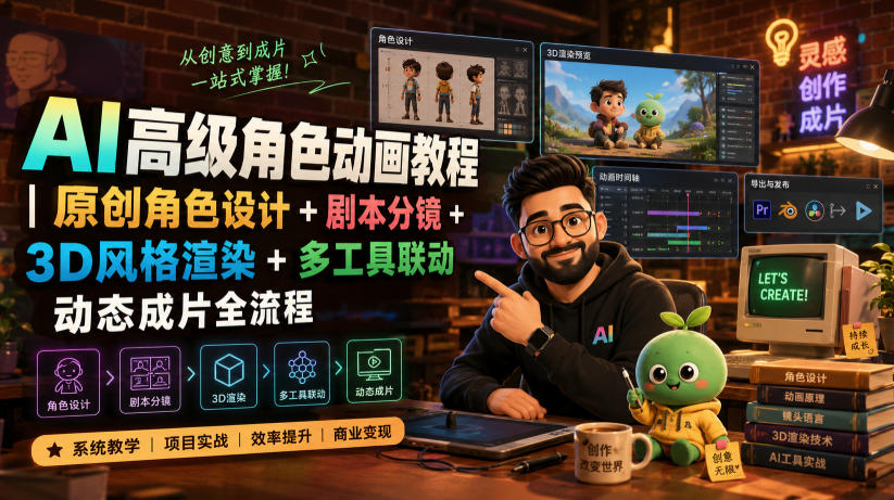 AI高级角色动画教程|原创角色设计+剧本分镜+3D风格渲染+多工具联动动态成片全流程【中英字幕】-智云网