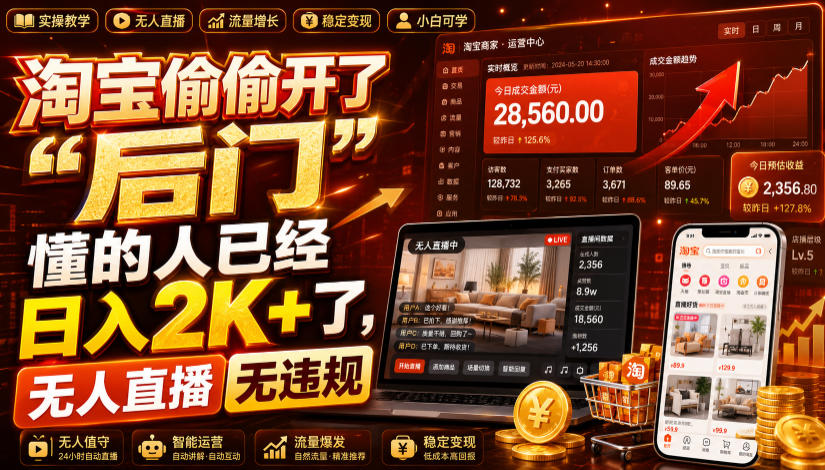 淘宝偷偷开了“后门”,懂的人已经日入2K+了,无人直播无违规,一台电脑=一家24小时营业的线上门店【揭秘】-智云网
