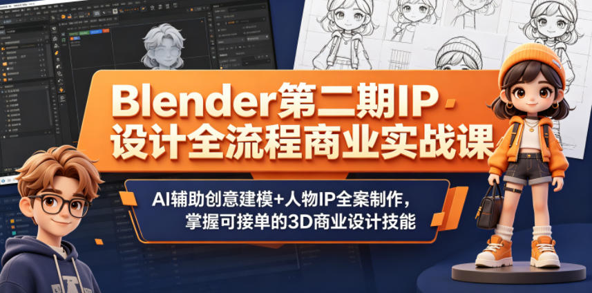 Blender第二期IP设计全流程商业实战课，AI辅助创意建模+人物IP全案制作，掌握可接单的3D商业设计技能-智云网