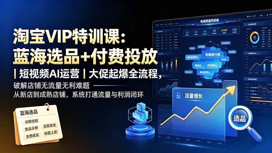 (19399期)淘宝VIP特训课:蓝海选品+付费投放|短视频AI运营|大促起爆全流程,破解店铺无流量无利润难题-智云网