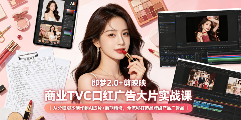 即梦2.0+剪映商业TVC口红广告大片实战课｜从分镜脚本创作到AI成片+后期精修，全流程打造品牌级产品广告-智云网