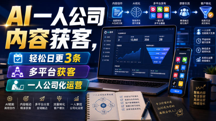 AI一人公司内容获客,轻松日更3条,多平台获客,一人公司化运营(更新)-智云网