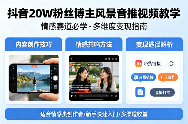 抖音20W粉丝博主风景音推视频教学，情感赛道必学，各种变现途径-智云网