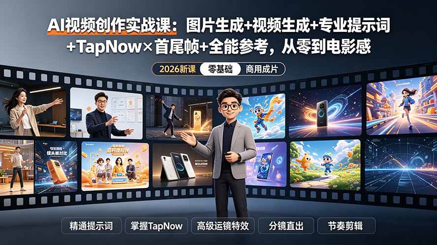 (19383期)AI视频创作实战课:图片生成+视频生成+专业提示词+TapNow×首尾帧+全能参考,从零到电影感成片-智云网