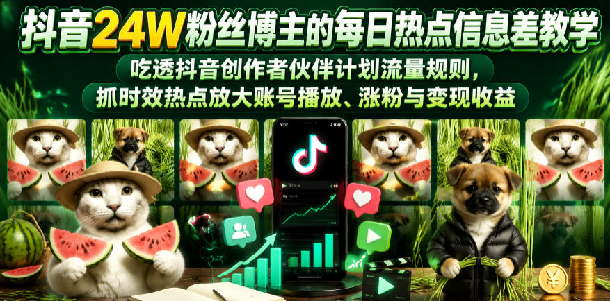抖音24W粉丝博主的每日热点信息差教学,吃透创作者伙伴计划流量规则,抓时效热点放大账号播放、涨粉与变现收益(更新)-智云网