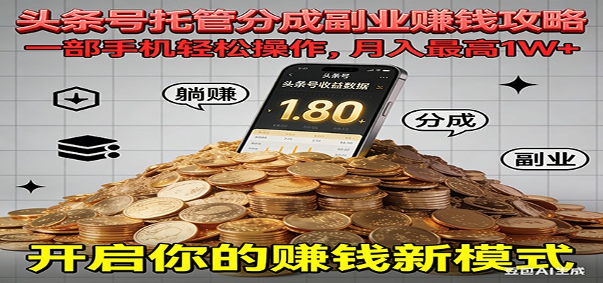 全程托管今日头条,一部手机就可以开干,最高躺赚1W+-智云网