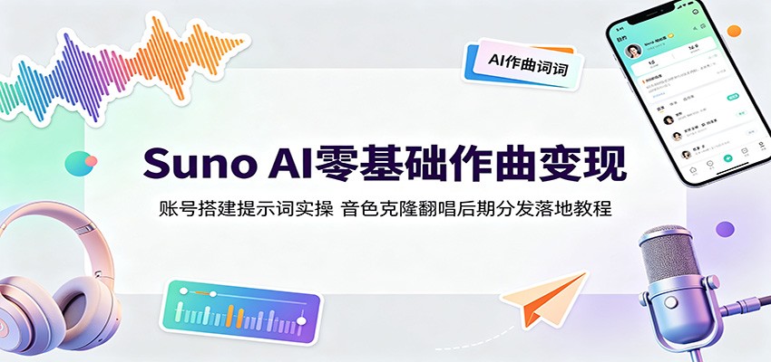 Suno AI零基础作曲变现:账号搭建提示词实操,音色克隆翻唱后期分发落地教程-智云网