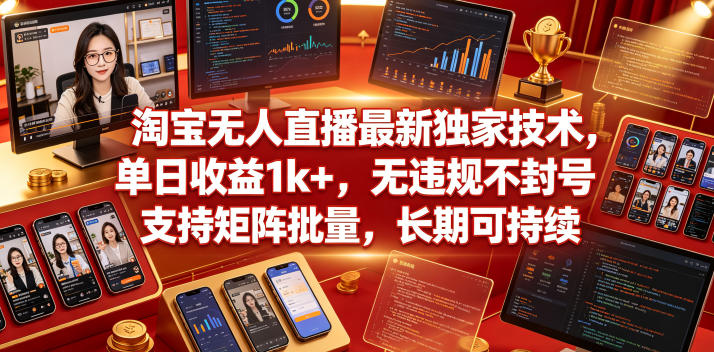 淘宝无人直播最新独家技术，单日收益1k+，无违规不封号，支持矩阵批量，长期可持续【揭秘】-智云网