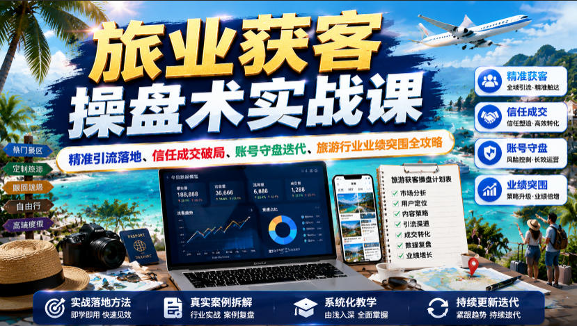 旅业获客操盘术实战课｜精准引流落地、信任成交破局、账号守盘迭代、旅游行业业绩突围全攻略-智云网