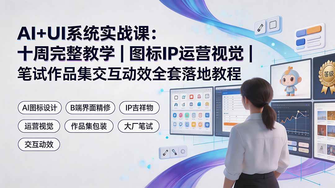 (19378期)AI+UI系统实战课:十周完整教学|图标IP运营视觉|笔试作品集交互动效全套落地教程-智云网