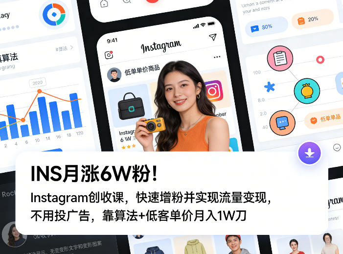 INS月涨6W粉!Instagram创收课,快速增粉并实现流量变现,不用用投广告,靠算法+低客单价月入1W刀-智云网