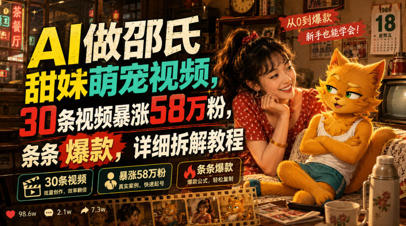 AI做邵氏甜妹萌宠视频，30条视频暴涨58万粉，条条爆款，详细拆解教程-智云网