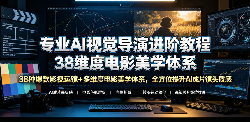 专业AI视觉导演进阶教程,38种爆款影视运镜+多维度电影美学体系,全方位提升AI成片高级感与镜头质感-智云网