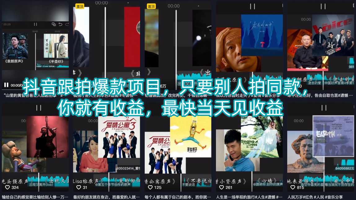 抖音跟拍爆款项目，只要别人拍同款，你就有收益，最快当天见收益-智云网