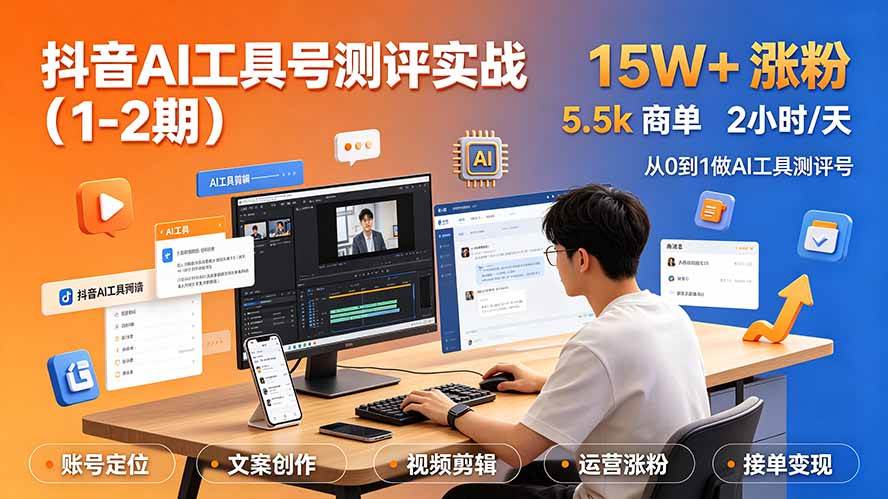 (19380期)抖音AI工具号测评实战(1-2期):单号涨粉15W+×商单5.5k×伙伴计划×普通人可复制,每天2小时长期可持续-智云网