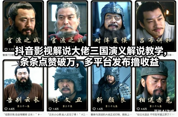 抖音影视解说大佬三国演义解说教学,条条点赞破万,多平台发布撸收益-智云网