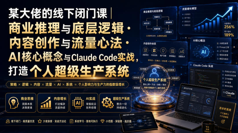 某大佬的线下闭门课|商业推理与底层逻辑・内容创作与流量心法・AI核心概念与Claude Code实战,打造个人超级生产系统【录音+图片】-智云网