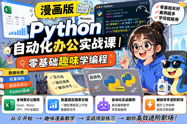 漫画版Python自动化办公实战课｜零基础趣味学编程，全场景办公提效、批量搞定报表文档、解放双手进阶职场-智云网