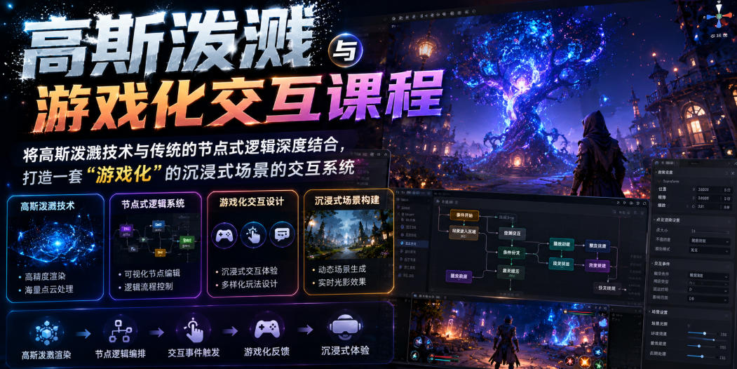 高斯泼溅与游戏化交互课程,将高斯泼溅技术与传统的节点式逻辑深度结合,打造一套“游戏化”的沉浸式场景的交互系统-智云网