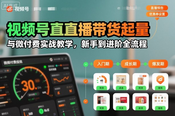 视频号直播带货起量与微付费实战教学,新手到进阶全流程(更新)