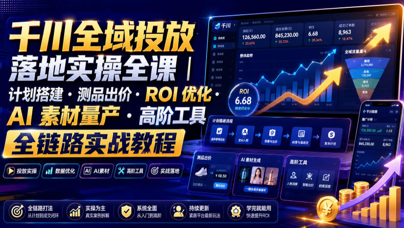 千川全域投放落地实操全课|计划搭建・测品出价・ROI优化・AI素材量产・高阶工具全链路实战教程-智云网
